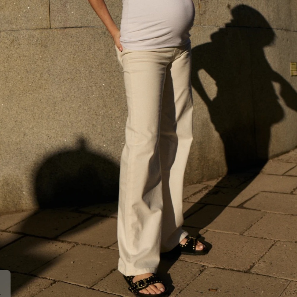 Wide Leg Maternity Jeans in Cream
